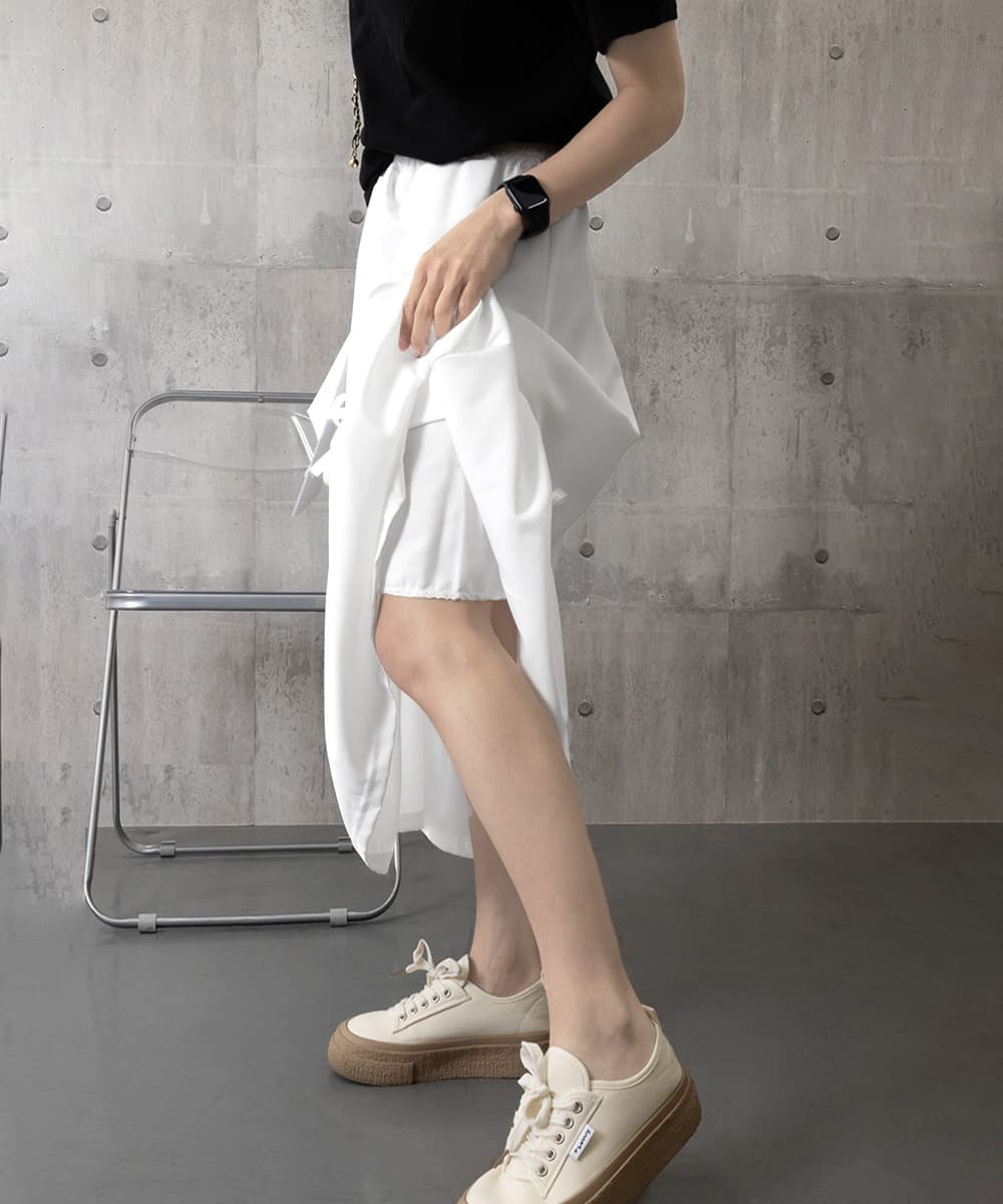 大人かわいい服 リボンティアードワイドパンツ