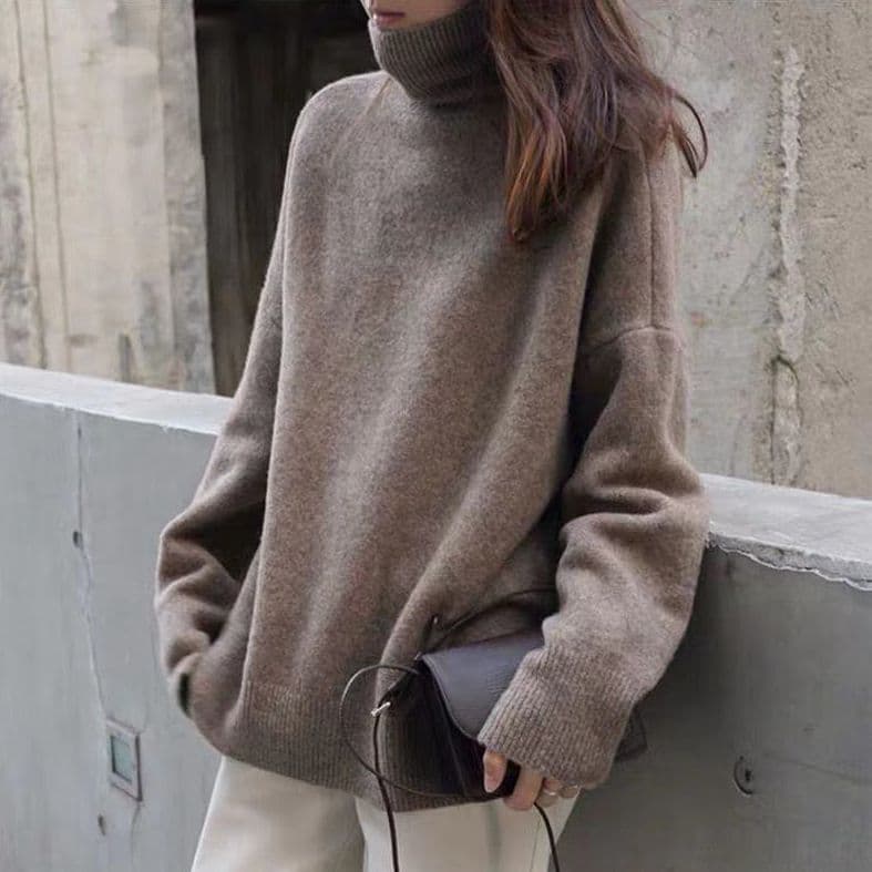大人かわいい服 ゆったりタートルネックニット