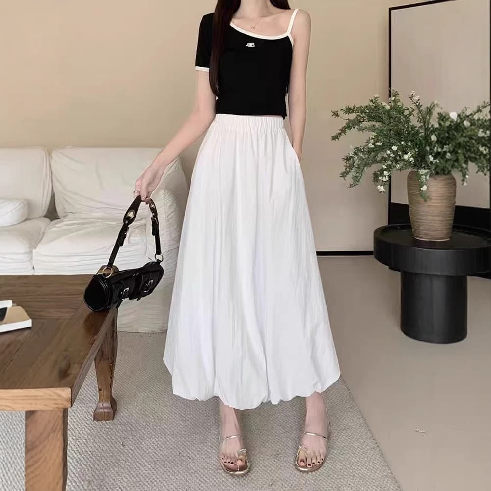 大人かわいい服 裾ふんわりバルーンロングスカート