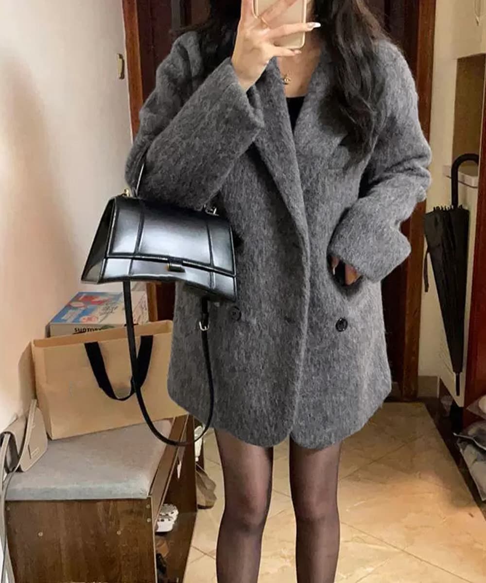 大人かわいい服 ふわもこシャギー ミドル丈コート レディース