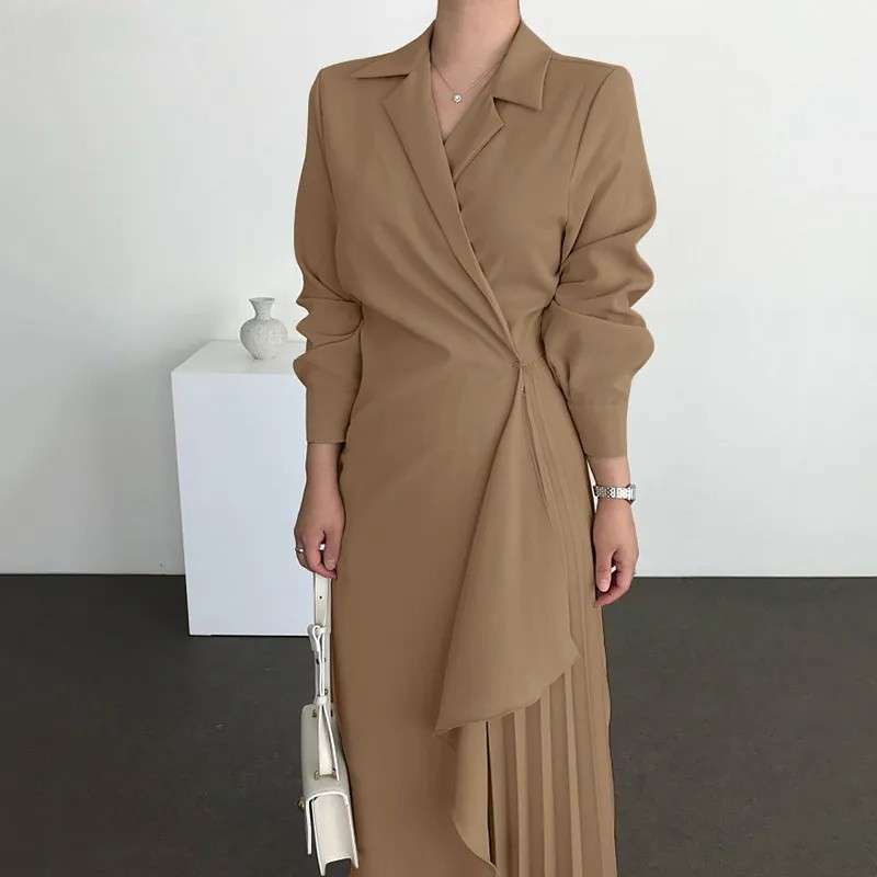 大人かわいい服 ウエストドレープ ラップロングワンピース