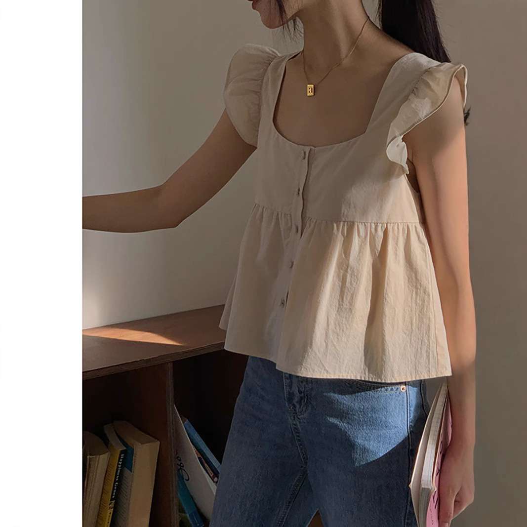 大人かわいい服  軽やかギャザー スクエアネックブラウス
