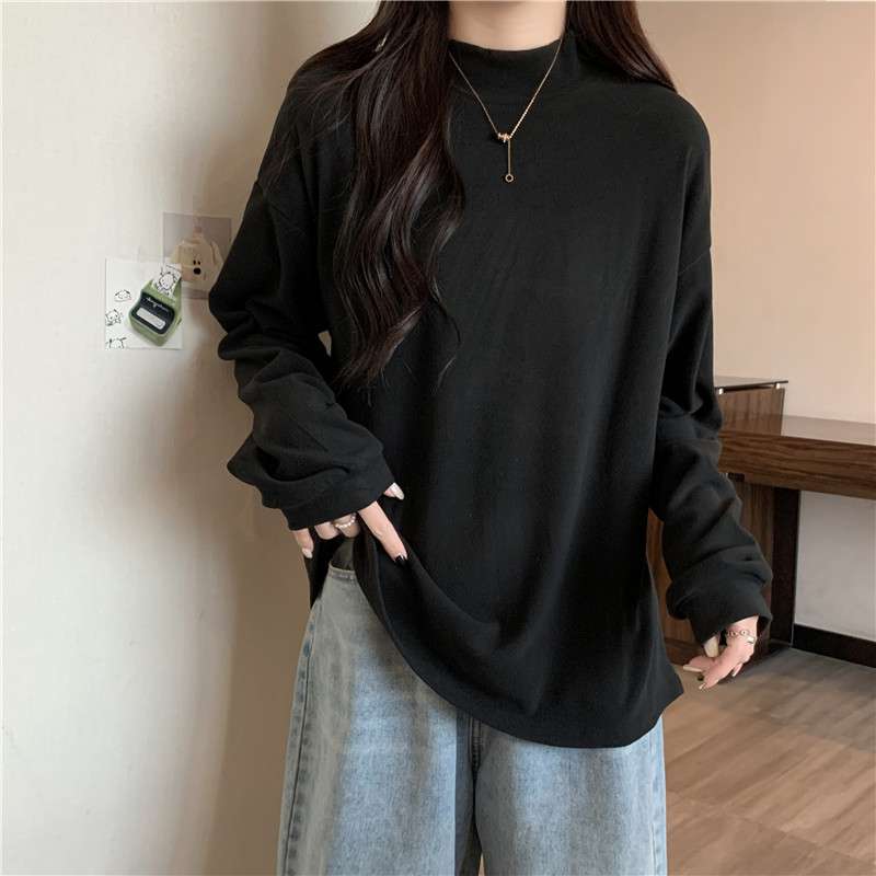大人かわいい服 上品モックネックゆったりプルオーバー