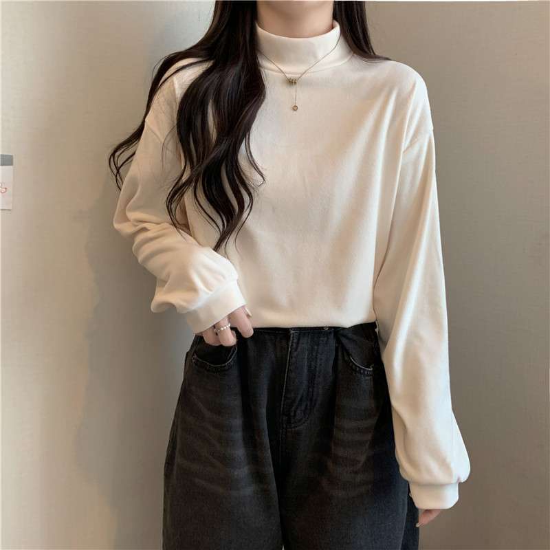 大人かわいい服 上品モックネックゆったりプルオーバー