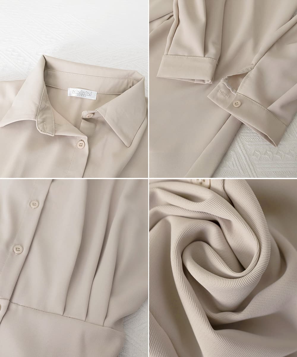 大人かわいい服 上品シルエット ウエストマーク シャツワンピース