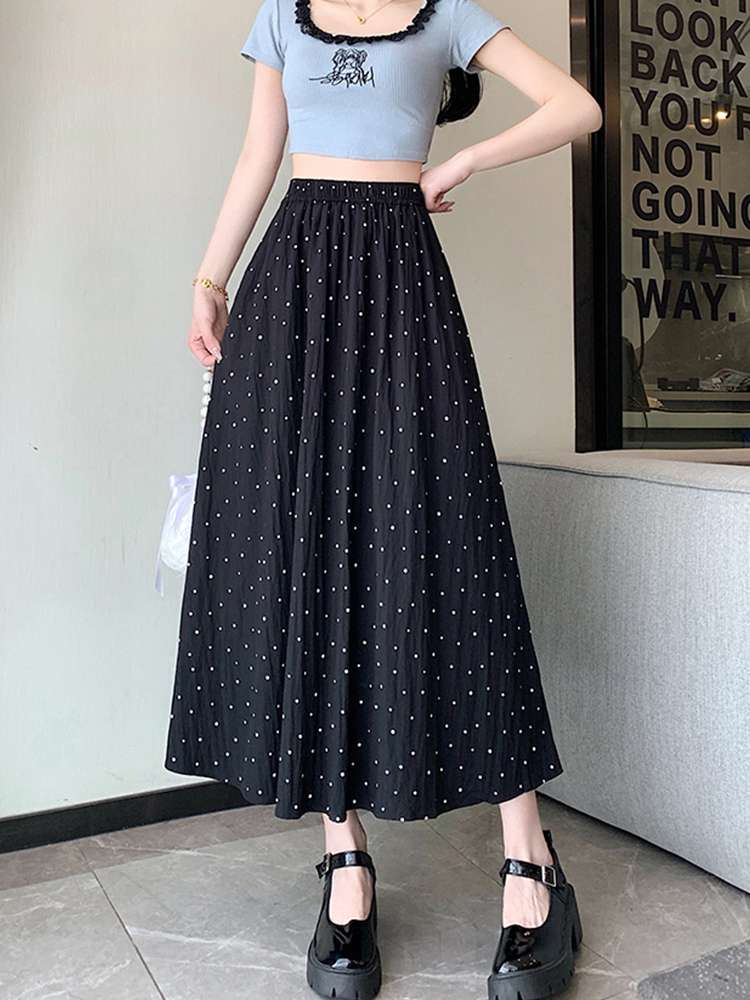 大人かわいい服 ふんわりドットプリーツスカート