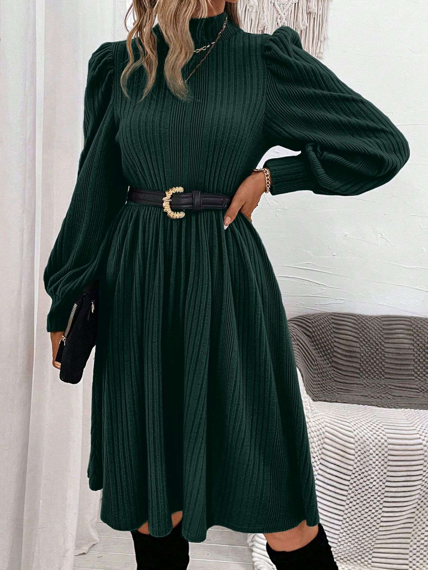 大人かわいい服 ふんわり上品リブニットワンピ