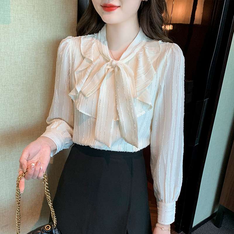 大人かわいい服 リボン×シフォン ふんわり上品ブラウス