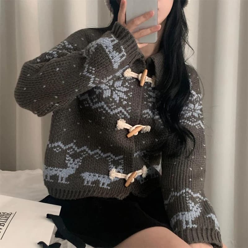 大人かわいい服  ノルディック柄ダッフルニットアウター