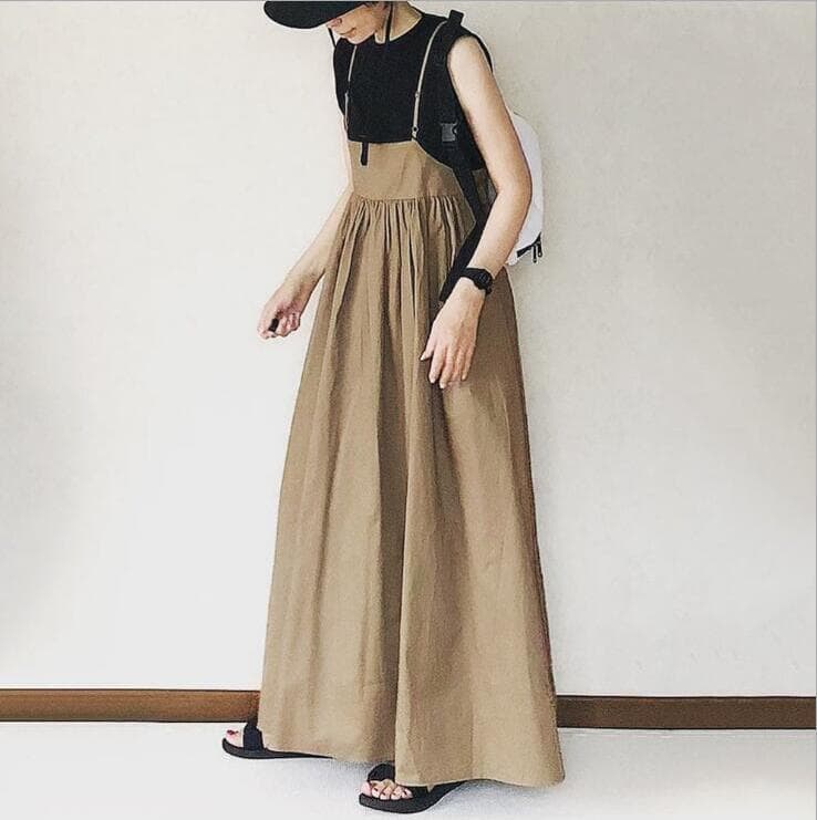 大人かわいい服 ナチュラルプリーツ キャミロングワンピース