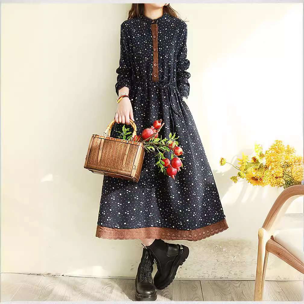 大人かわいい服 星空模様のふんわりロングワンピース