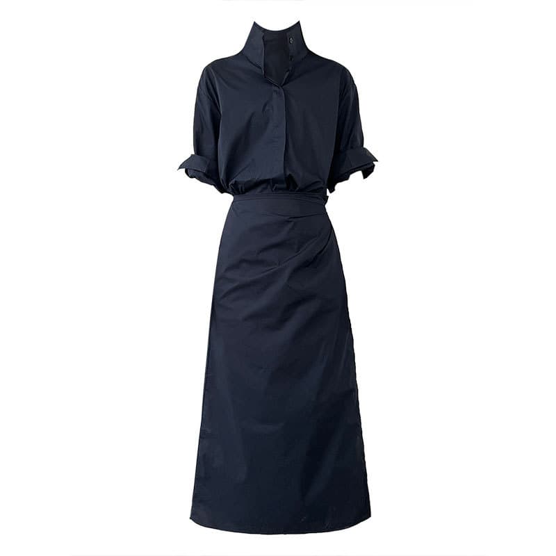 大人かわいい服 シャツ風ラップロングワンピース