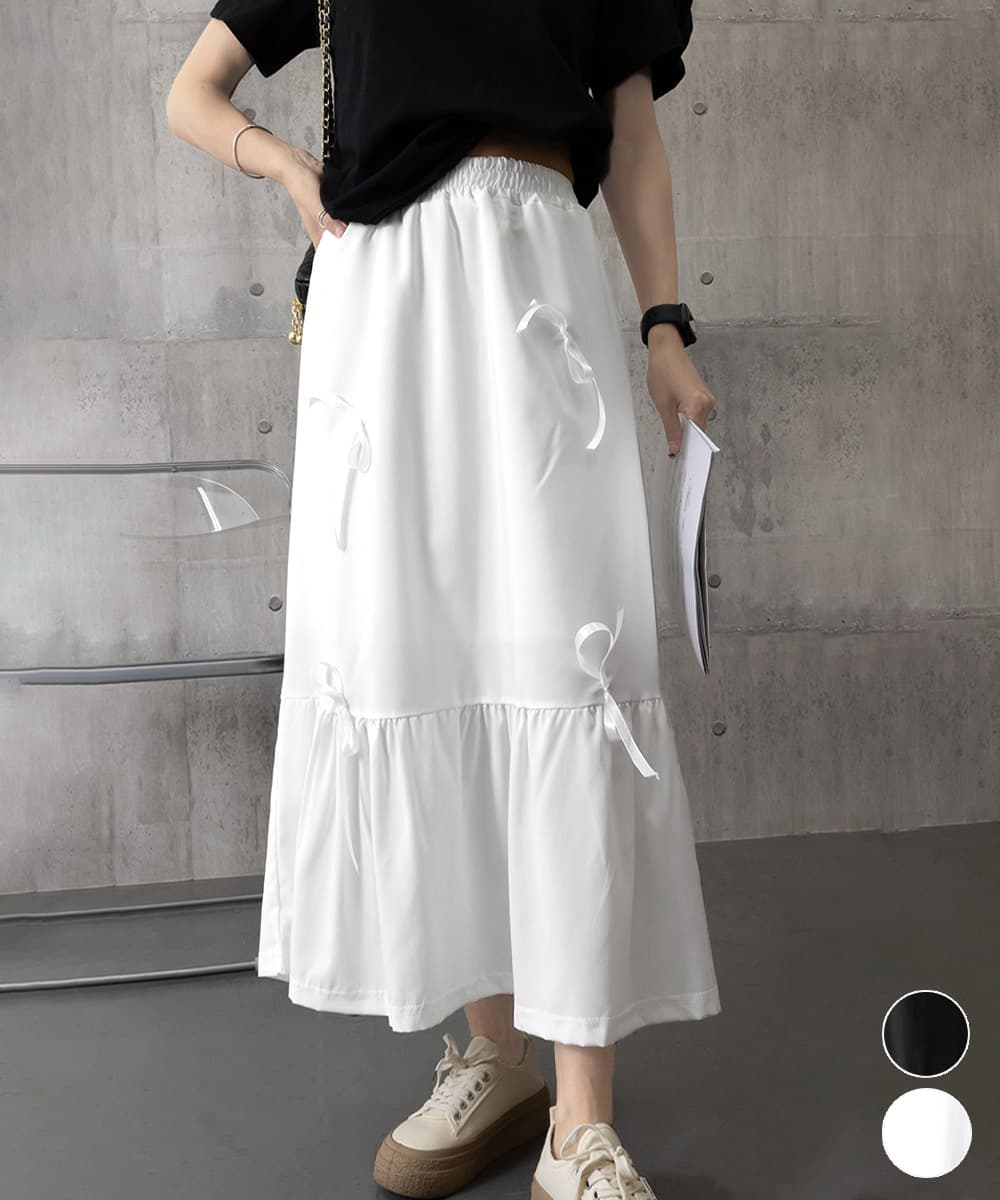 大人かわいい服 リボンティアードワイドパンツ