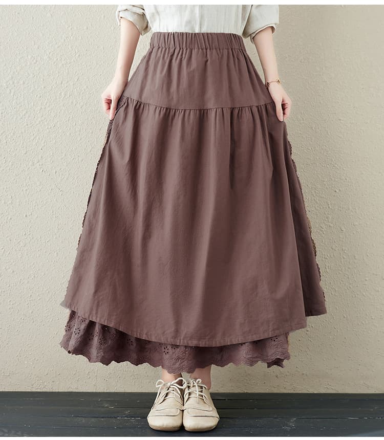 大人かわいい服 裾レースが華やぐ 切替ロングスカート