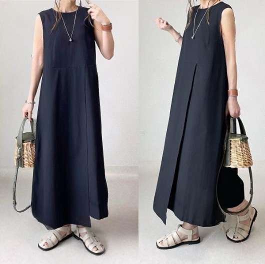 大人かわいい服 すっきりシルエット マキシワンピース