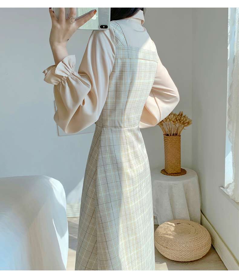 大人かわいい服 ウエスト引き立つ チェックシャツワンピ