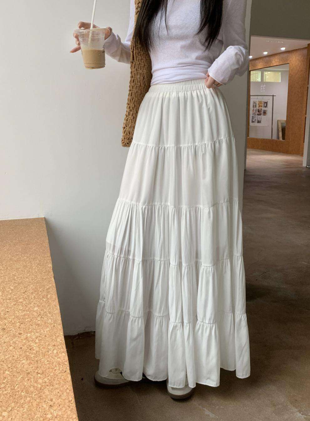 大人かわいい服 優美ティアードフリル マキシスカート