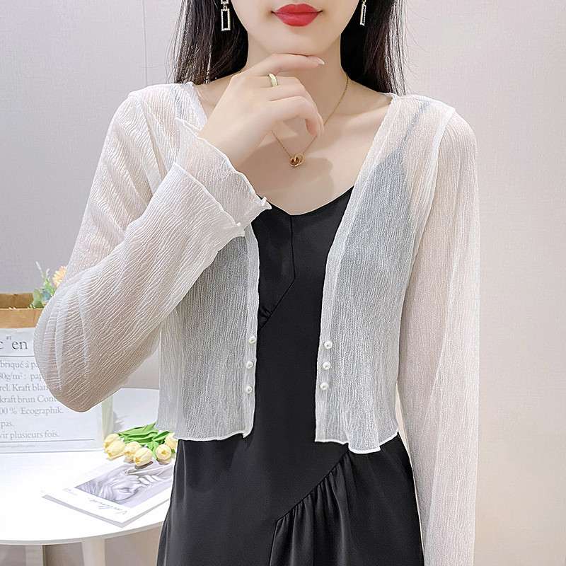 大人かわいい服 透け感 シアーレースフリルカーディガン