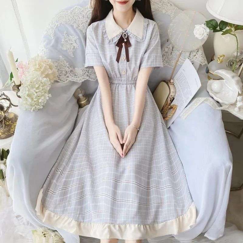 大人かわいい服 レトロガーリーリボンワンピース