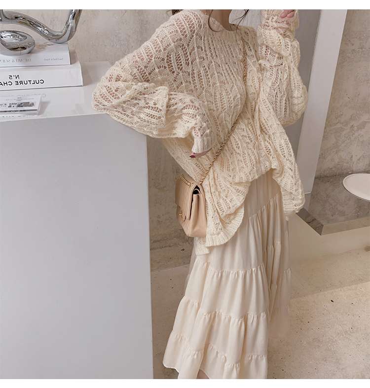 大人かわいい服 透かし編みメロウカーディガン