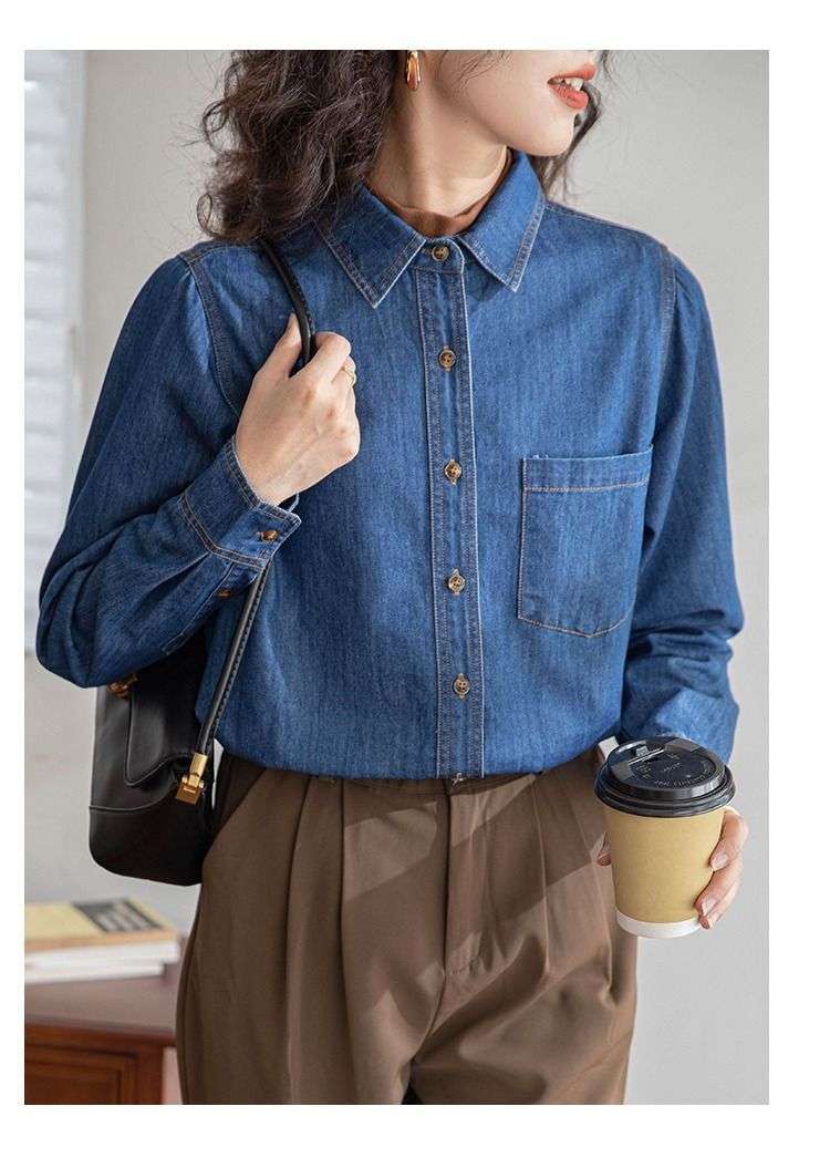 大人かわいい服 ゆったりソフトデニムシャツ