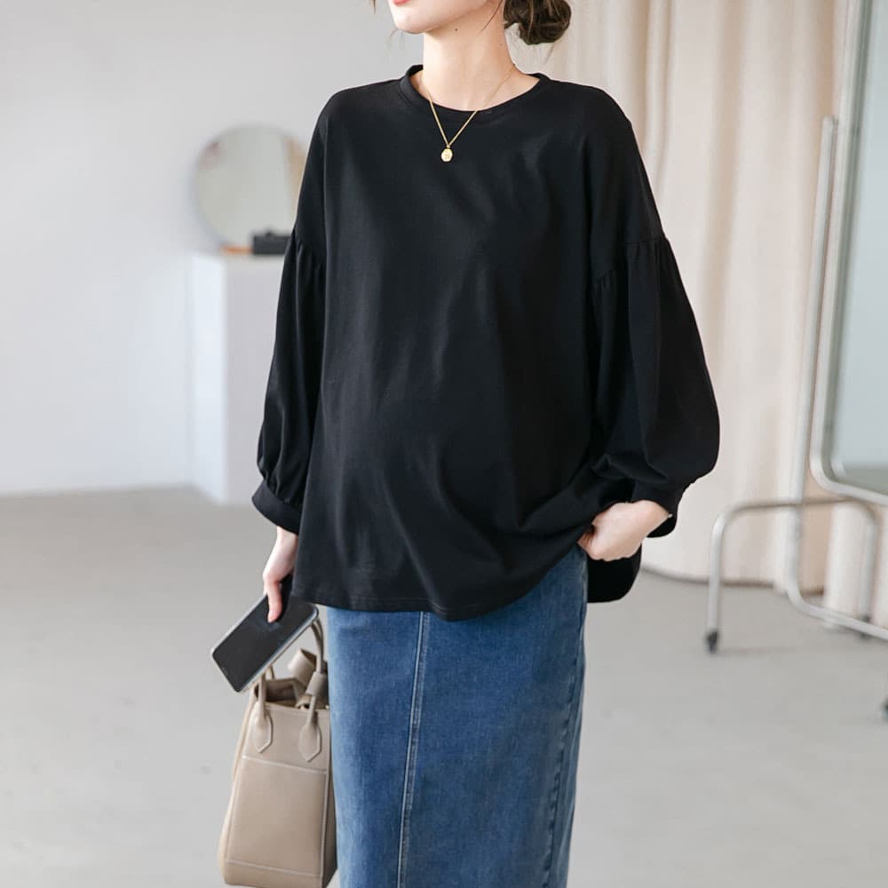大人かわいい服 ふんわり袖 ラウンドネックブラウス