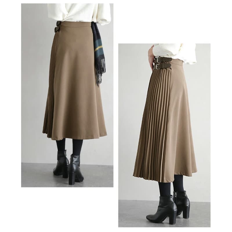 大人かわいい服 プリーツ切替ラップスカート