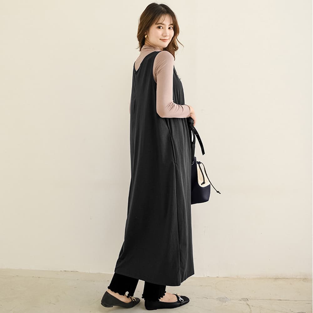 大人かわいい服 Vネックジャンパースカート ロングワンピース 秋冬