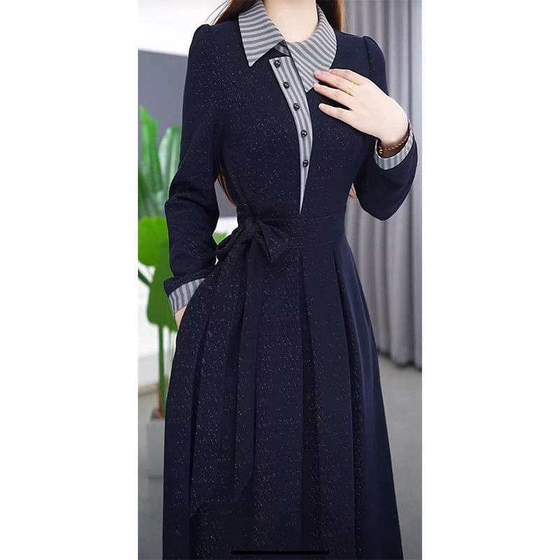 大人かわいい服 レトロ襟付きニットワンピース