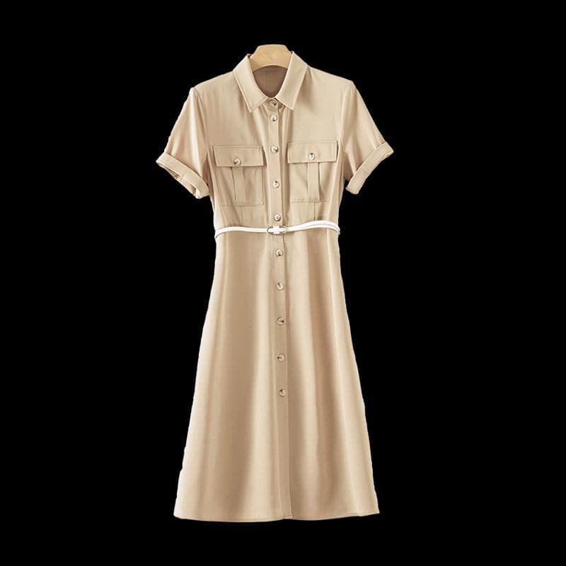 大人かわいい服 上品シンプル シャツワンピース