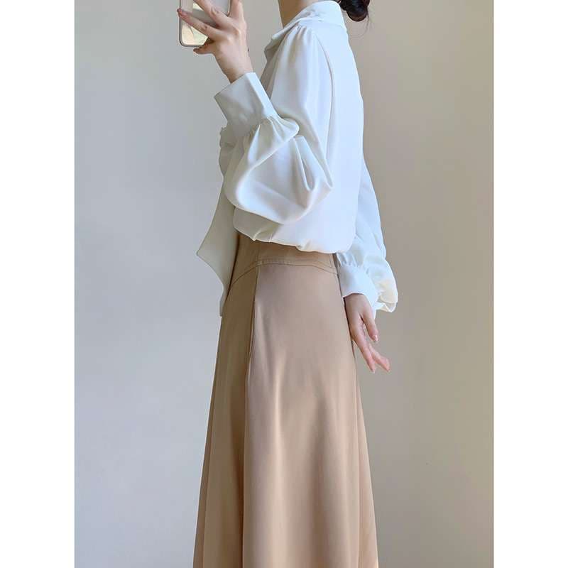 大人かわいい服 リボンブラウス＆スカート セットアップ