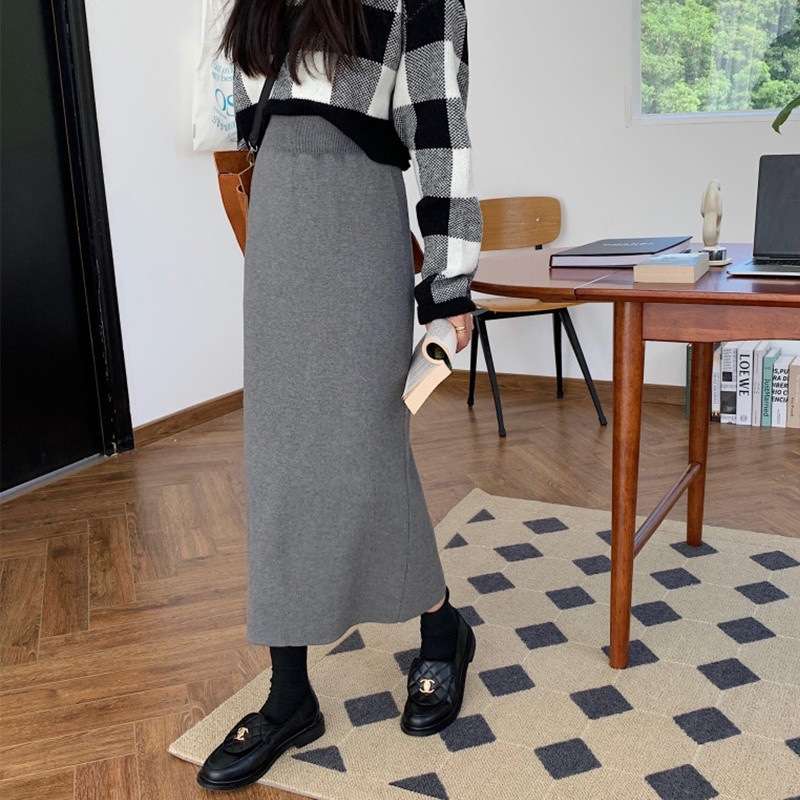 大人かわいい服 シンプル美ライン ニットロングスカート