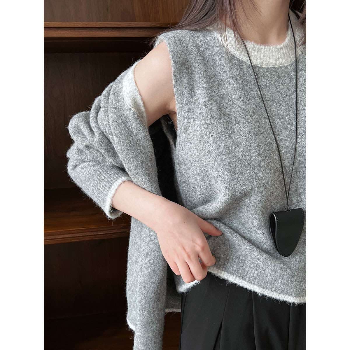 大人かわいい服 やわらかニットのカーディガンセットアップ