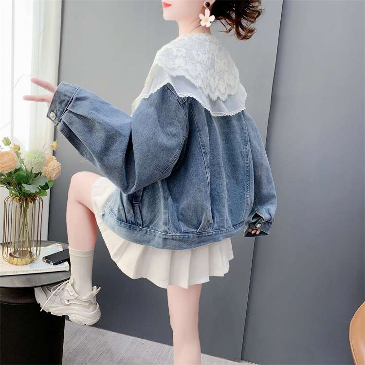 大人かわいい服 レース襟 デニムブルゾン