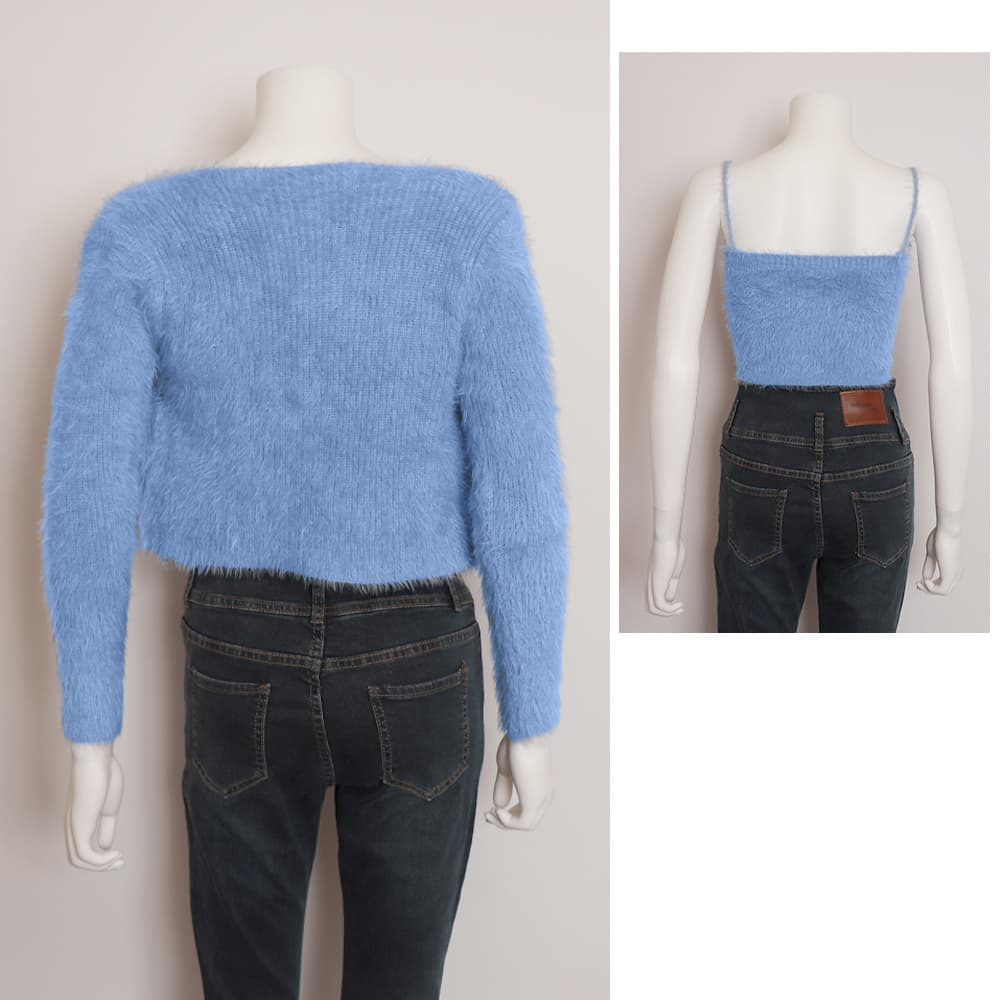 大人かわいい服 ふわもこニットカーディガン キャミソールセット 全5色