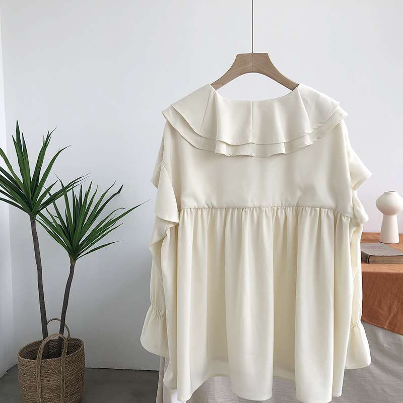 大人かわいい服 上品フリルカラー×リボンブラウス