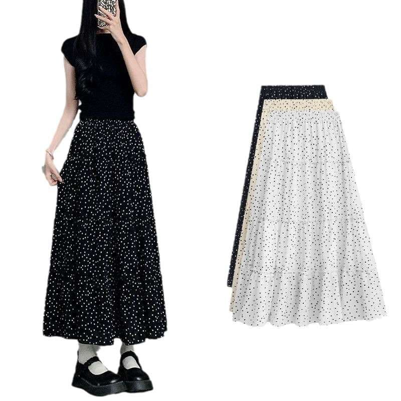 大人かわいい服 ふんわりドット ロングスカート