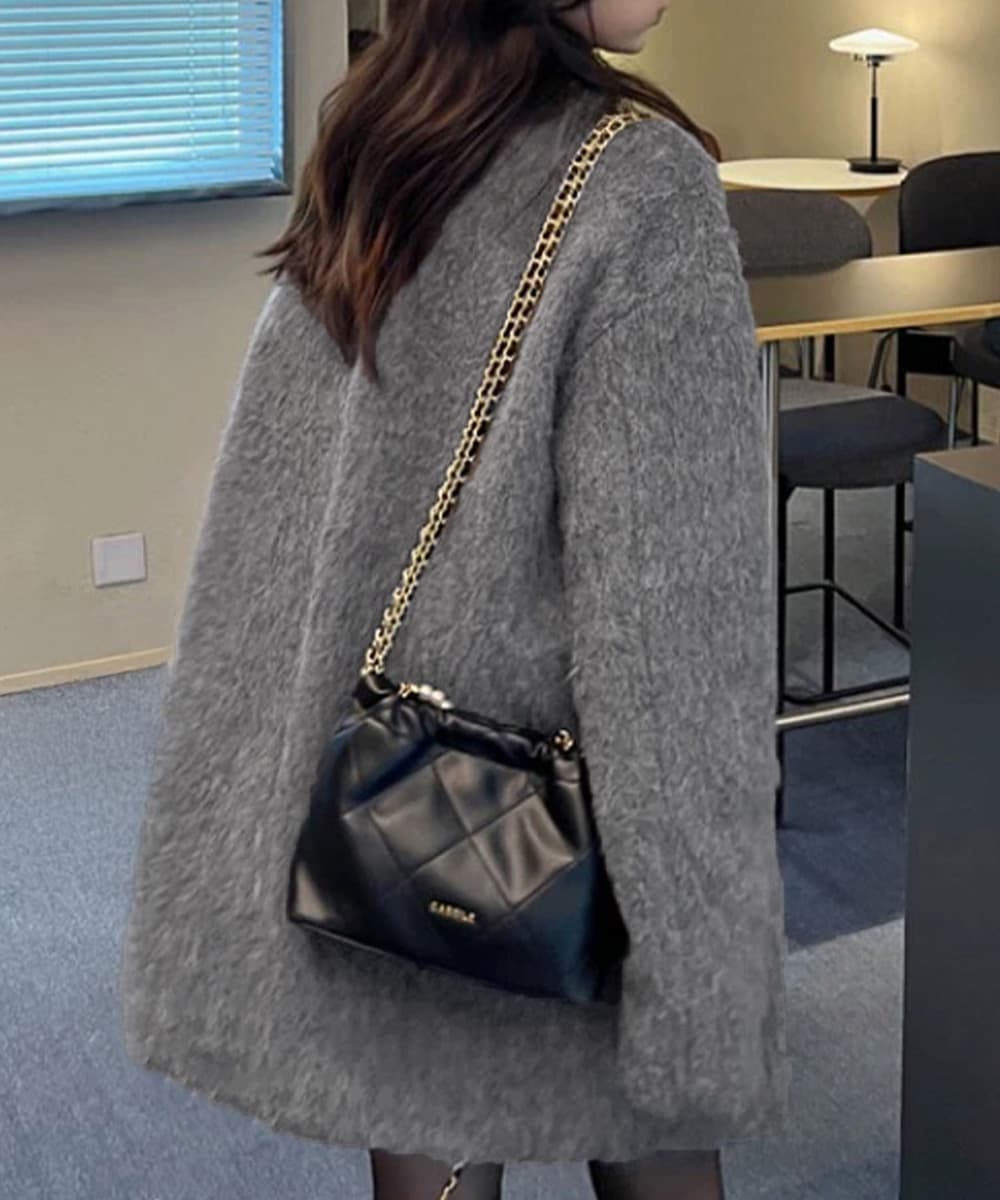 大人かわいい服 ふわもこシャギー ミドル丈コート レディース