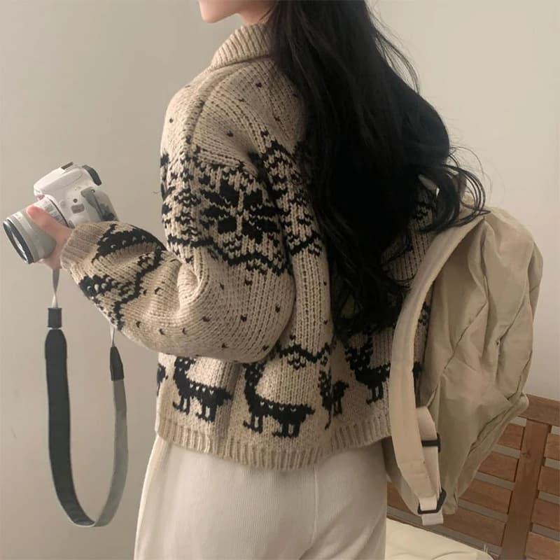 大人かわいい服  ノルディック柄ダッフルニットアウター