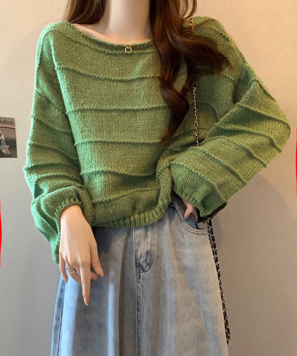 大人かわいい服 秋冬 ふんわり袖 レディースニットトップス