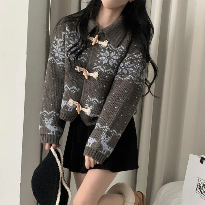 大人かわいい服  ノルディック柄ダッフルニットアウター