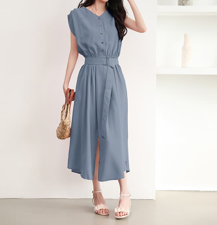 大人かわいい服 優美フレアベルト付きワンピース