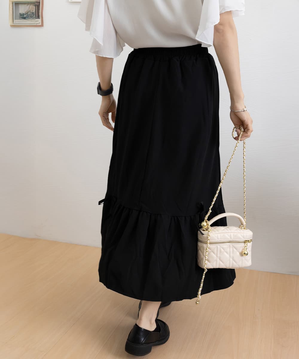 大人かわいい服 リボンティアードワイドパンツ