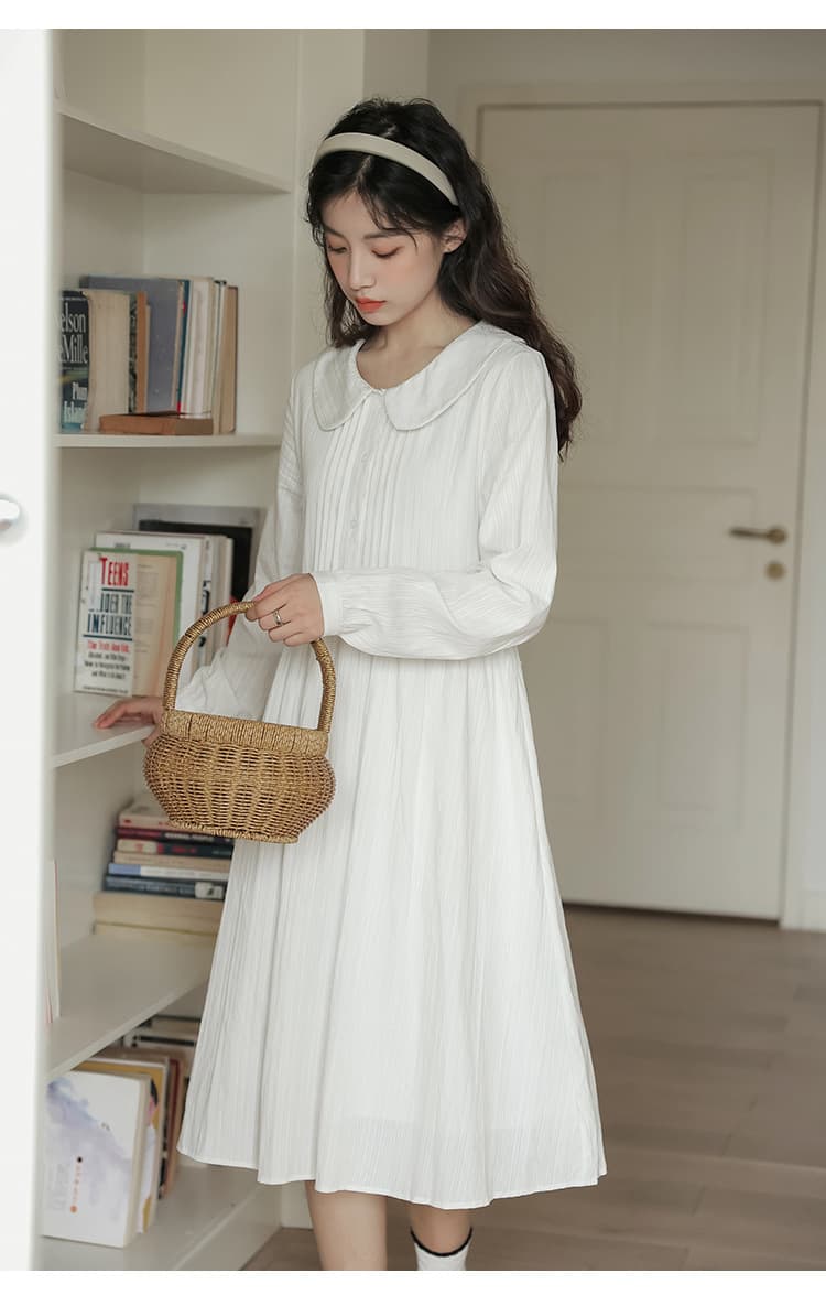 大人かわいい服 クラシカル丸襟ロングワンピース