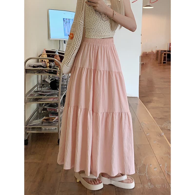 大人かわいい服 スタイルアップ ふんわりティアードロングスカート