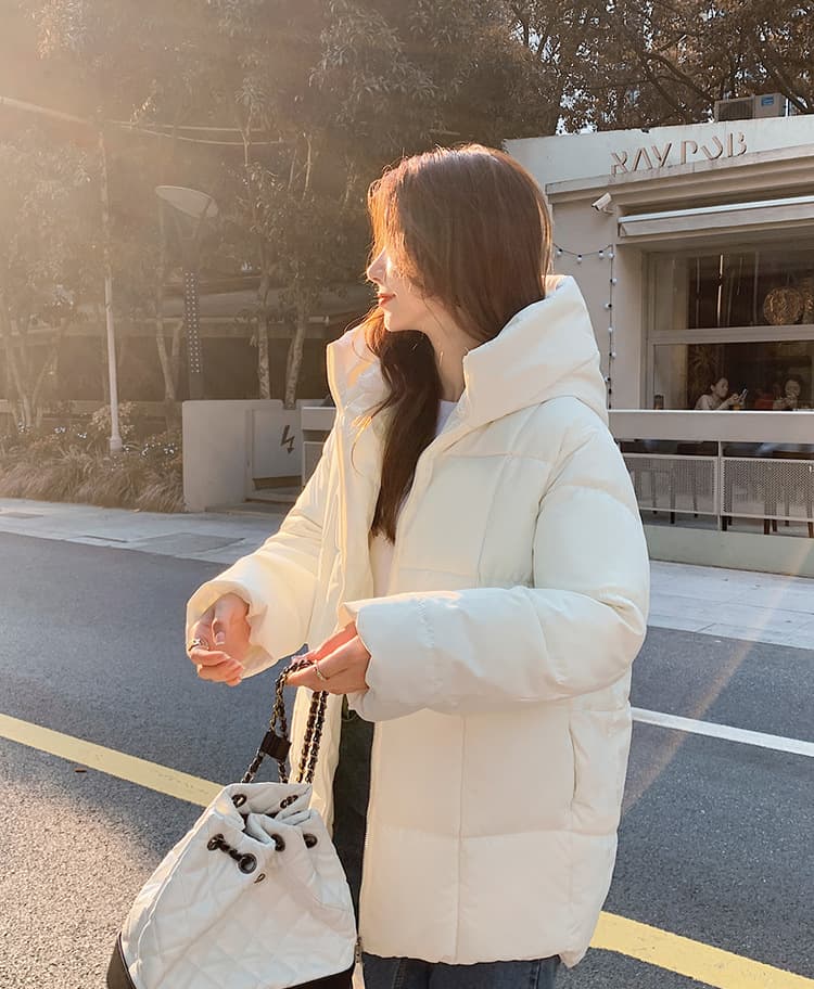 大人かわいい服 ボリューム襟ふんわり中綿入りショートコート