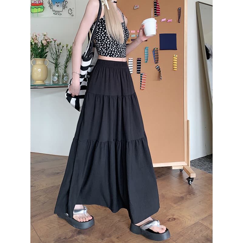 大人かわいい服 スタイルアップ ふんわりティアードロングスカート