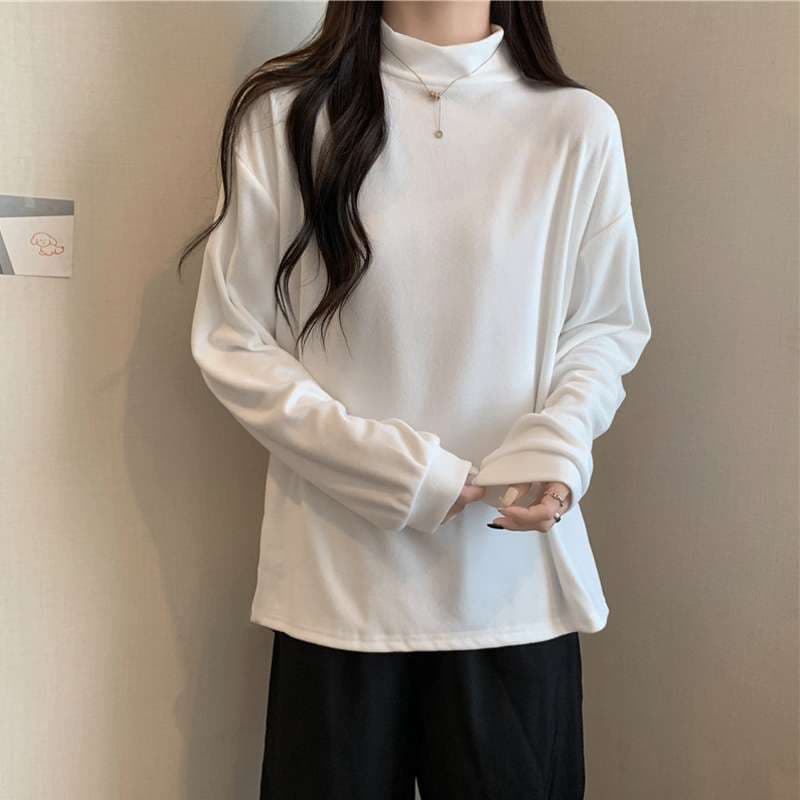 大人かわいい服 上品モックネックゆったりプルオーバー