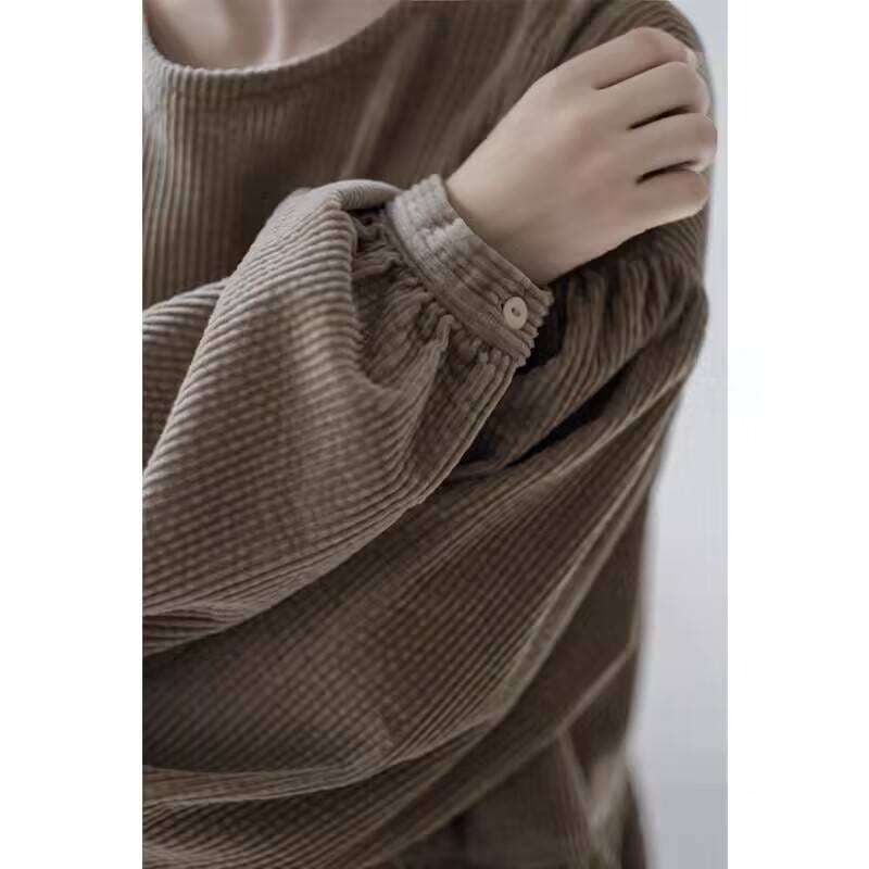 大人かわいい服 ウエスト切替 ふんわりコーデュロイワンピース
