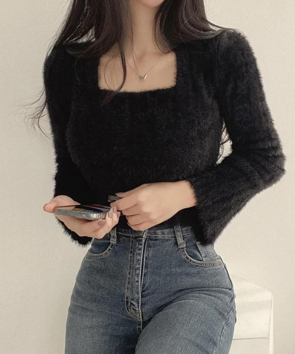 大人かわいい服 ふわシャギー ショート丈ニットトップス